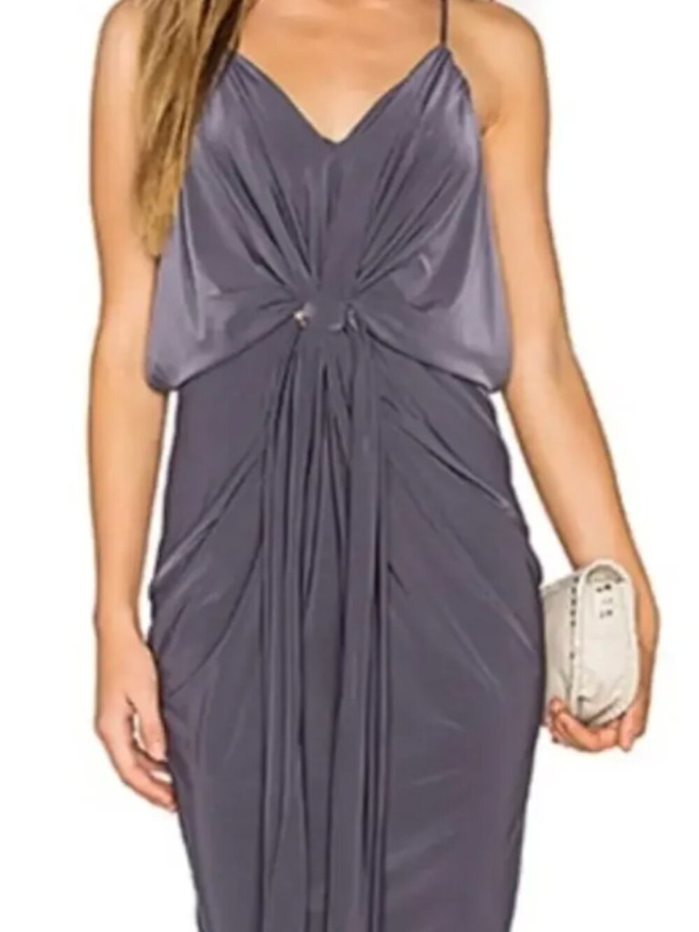 MISA Los Angeles Dark Gray Domino Draped Knot front Cocktail Dress
